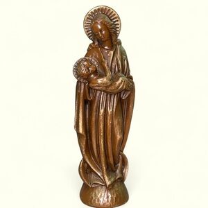 Hand Made Wax Madonna Virgin Mary Our Lady Infant Jesus Figurine Germany